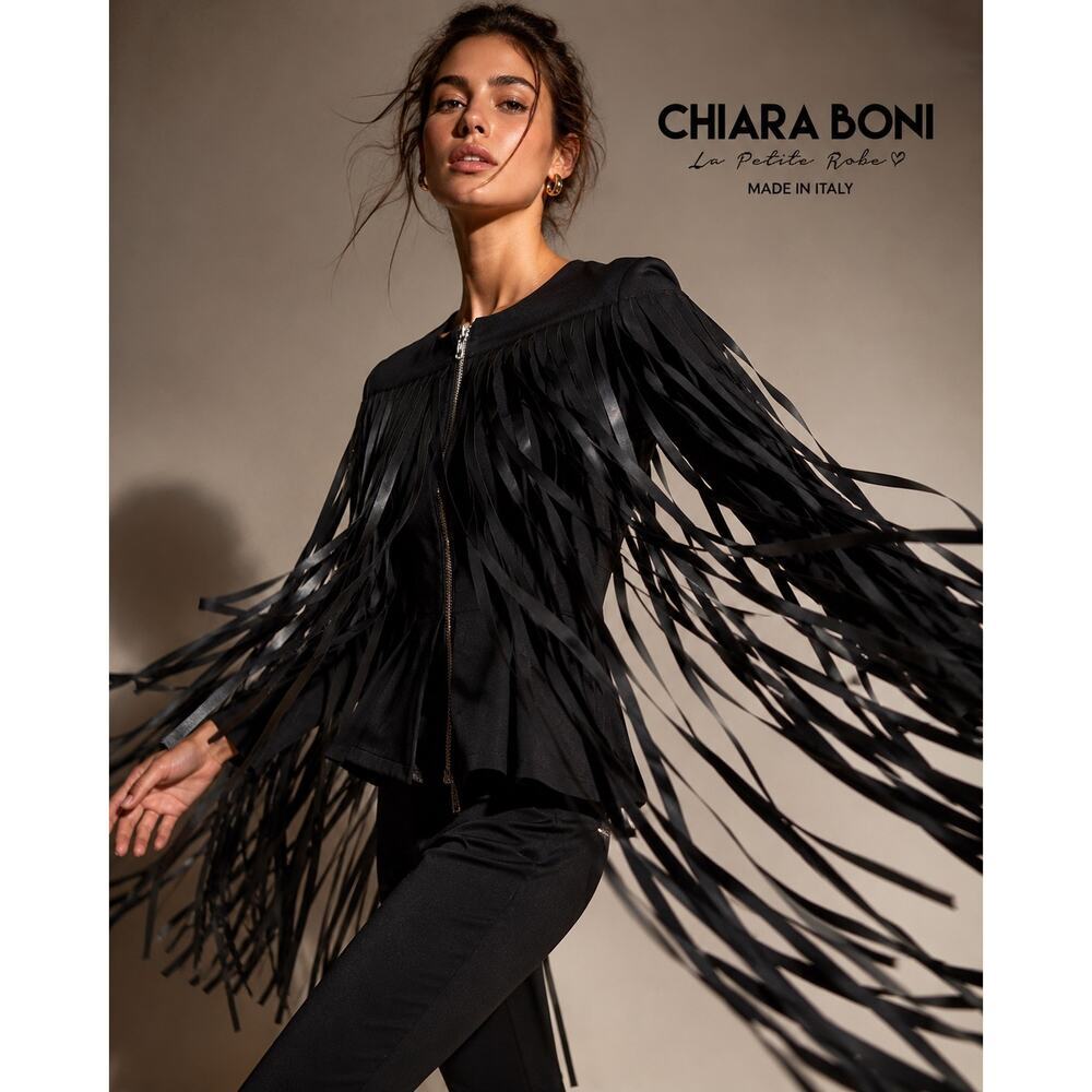 Chiara Boni La Petite Robe Black Fringe Jacket Italy 40 NWT Statement Designer